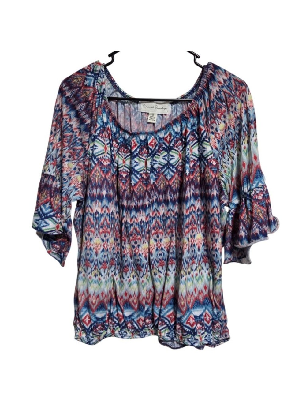 French Laundry Ikat Print Top Size 2X Boho Southwestern Peasant Flutter Sleeve